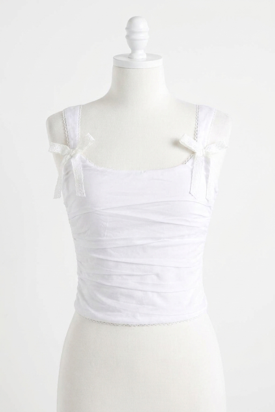 NEW NIA stan lace up back top in white